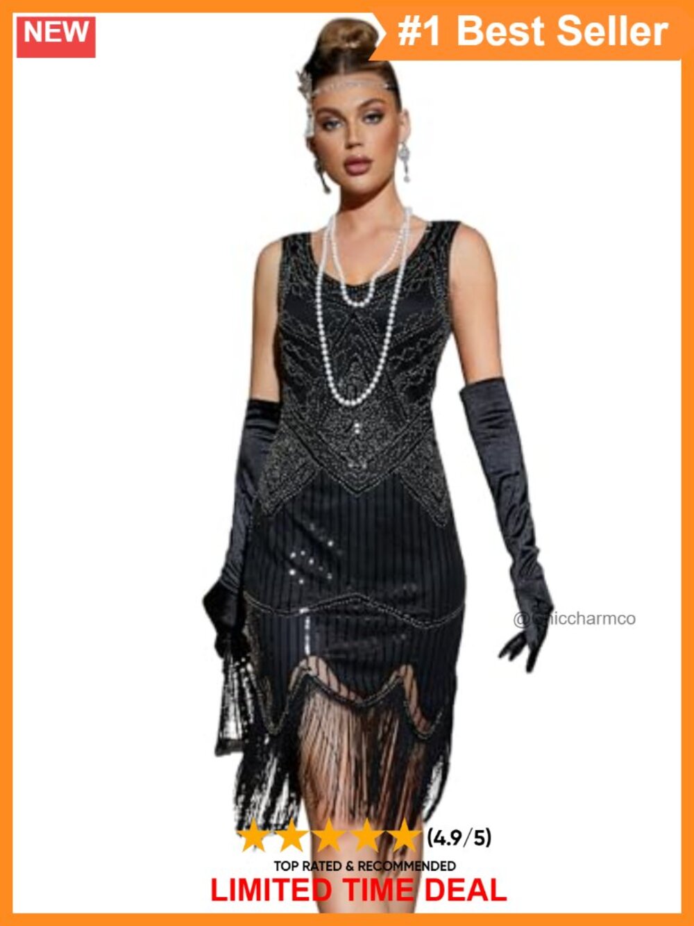 1920s Vintage Fringed Gatsby Sequin Beaded Flapper Dress Sleeveless V-Neck